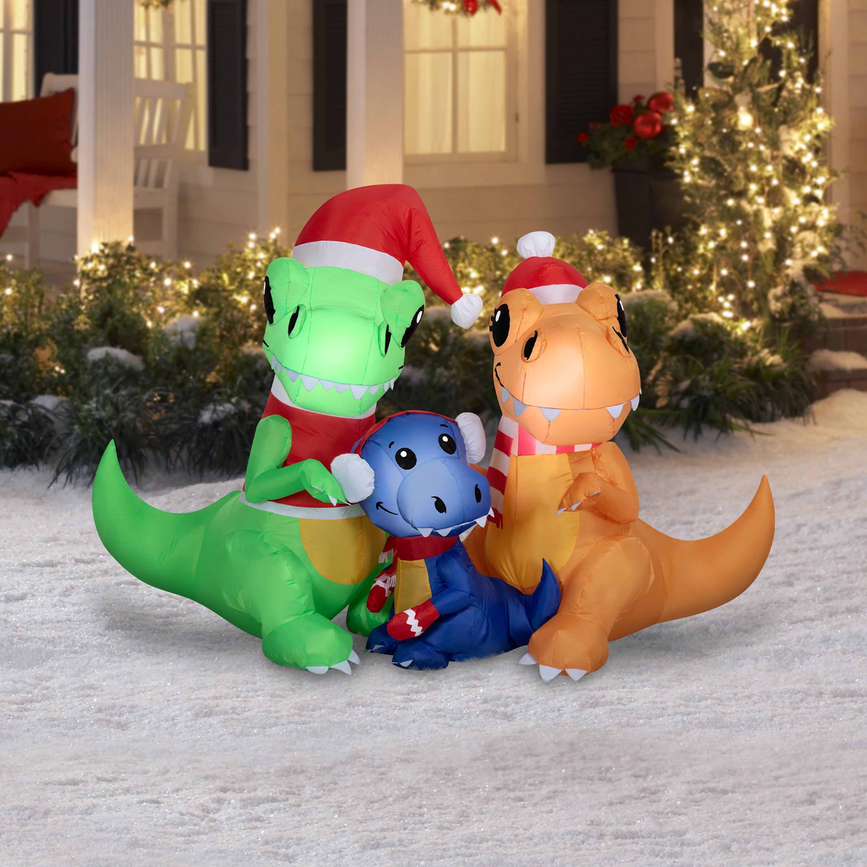 3.8 ft T-Rex Family Christmas Airblown Yard Inflatable, Multicolor, by Holiday Time