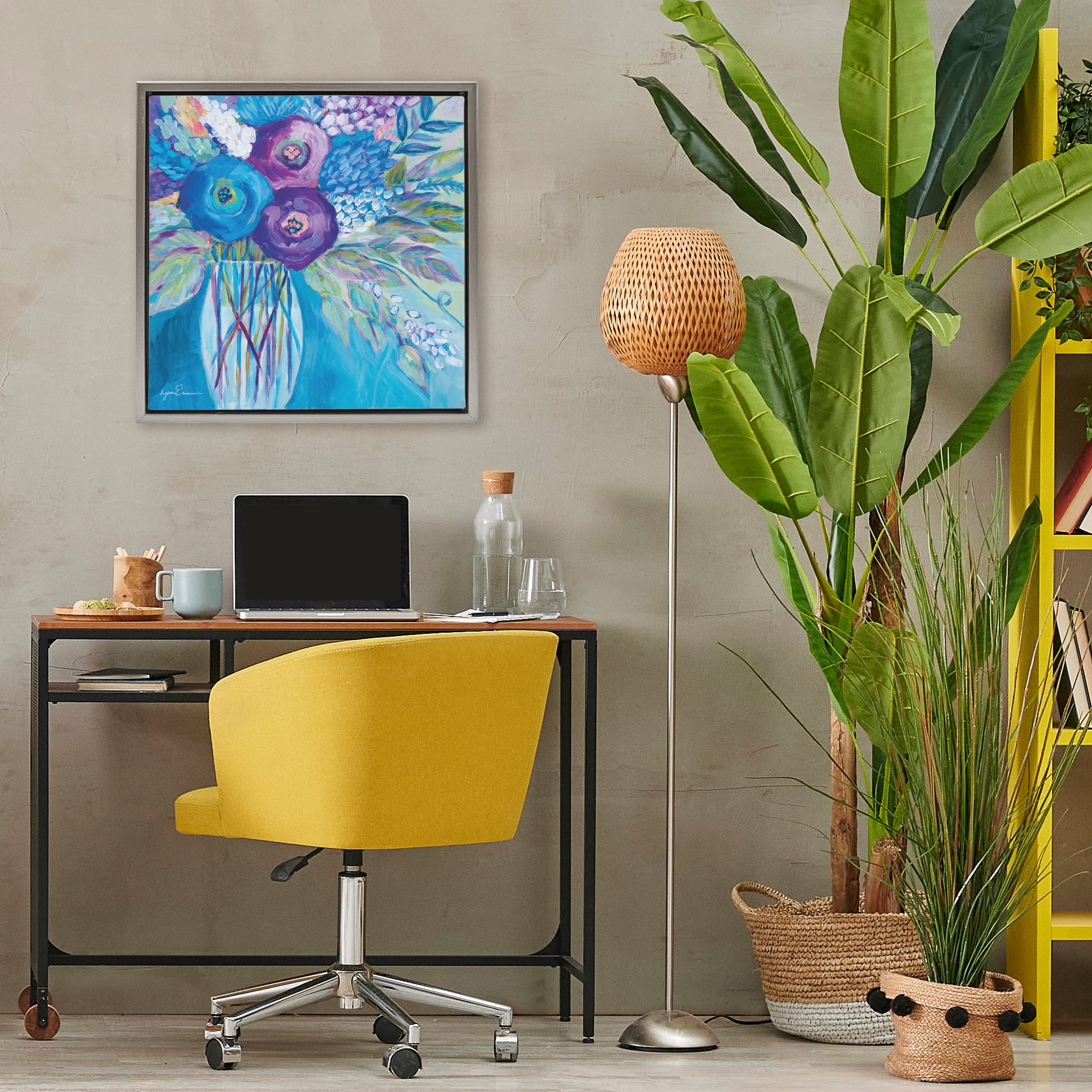 Stupell Industries True Blue Flower Bouquet Gray Framed Floater Canvas Wall Art, design by Lynn Ericson Fine Art