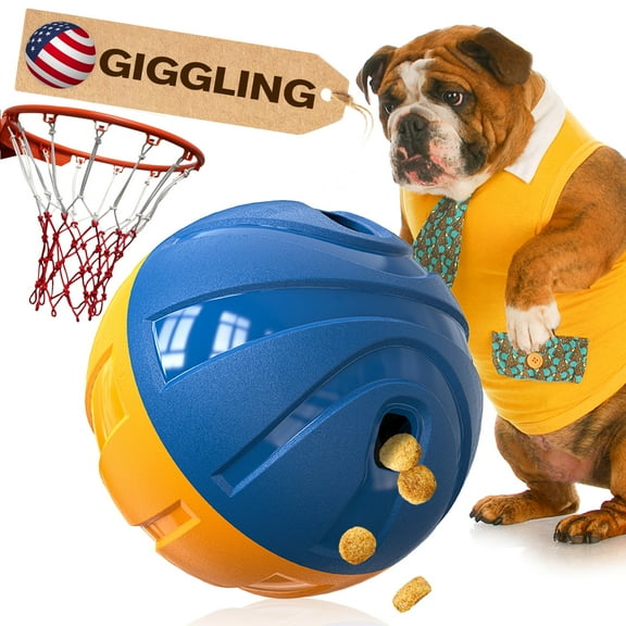 KADTC Dog Treat Giggling Ball - Adjustable Food Dispensing Speed - Puppy Basketball Toy - Puzzle Slow Feeder Mind Game For Medium/Large/Extra L Aggressive Chewers Breed