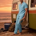 thumbnail image 6 of Men's 2 Piece Linen Outfits Cuban Guayabera Short Sleeve Shirts and Pants Summer Beach Vacation Sets for Men Big and Tall Size S-3XL Sky Blue, 6 of 9