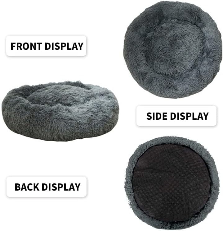 GHODEC Dog Donut Round Calming Bed, 31 inch Calming Washable-Round Cozy Soft Dog Bed  with Non-Slip Bottom,Fits up to 45 lbs Pets, Dark Grey