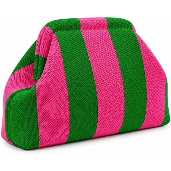 Striped Woven Clutch Makeup Bag for Women, Large Capacity Snap Closure Cosmetic Organizer for Travel, Vanity, Purse & Everyday Essentials