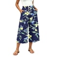 thumbnail image 4 of Atogsazn Womens Summer Floral Print Capris Casual Wide Leg Elastic Waist Cropped Pants Drawstring with Pocket Beach Dark Blue XXL Fashion, 4 of 7