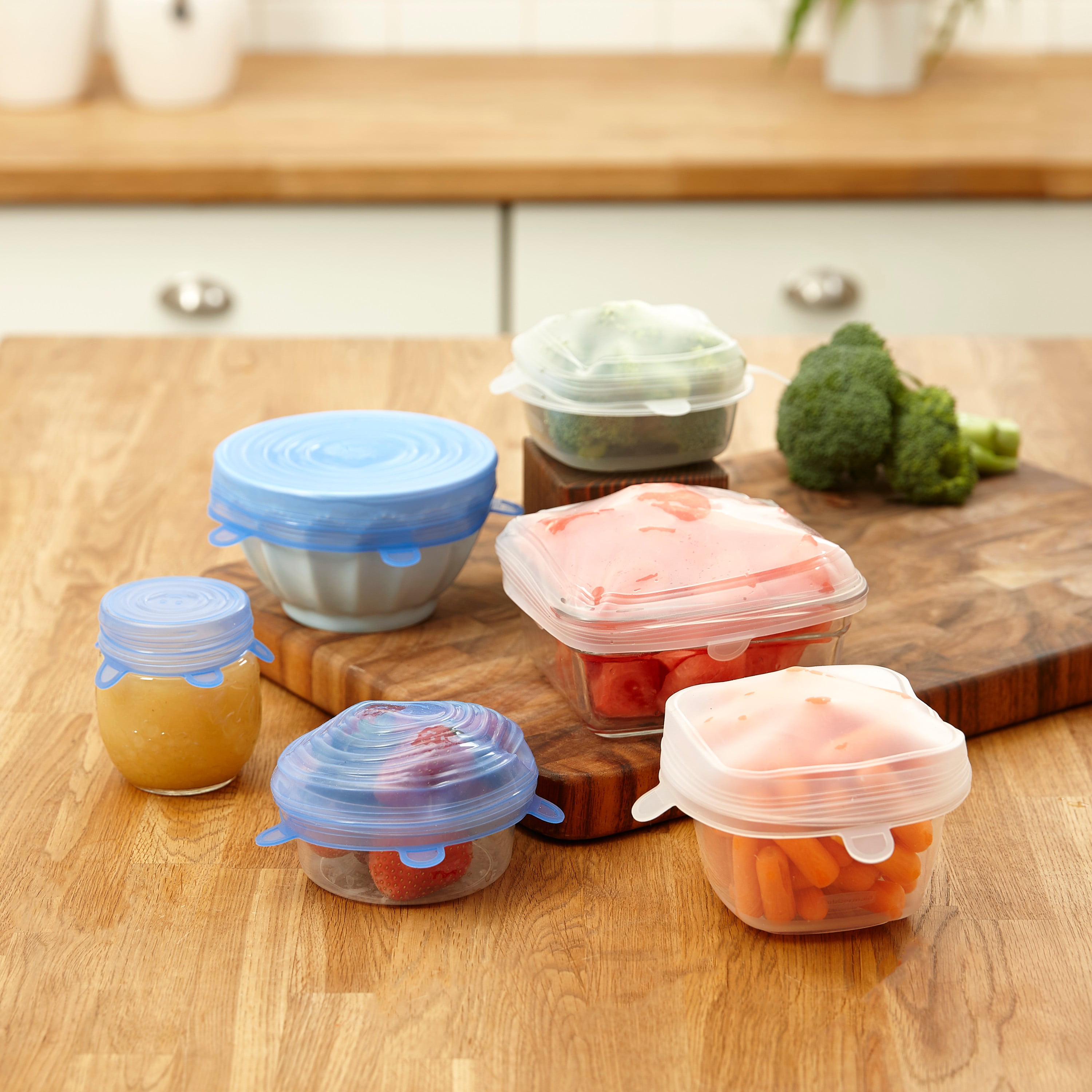 Food Safe Reusable Silicone Stretch and Seal Lids, 7-pc set Food