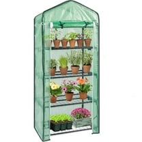 REKHH  Mini Greenhouse, Small PE Plant Green House with 4 Tiers Rack, Shelf Clips, Roll-up Zipper Door, Gardening Supplies for Indoor Outdoor Seedling Frost Protection , 27"x19.6"x63" Green