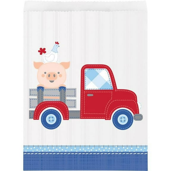 Creative Converting 340189 Farmhouse 1st Birthday Boy Paper Treat Bags, 10 Count