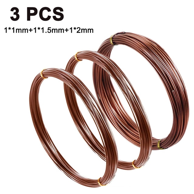 Paquete de 3 alambres de bonsái, alambre de entrenamiento para árboles de bonsái, alambre de aluminio anodizado para manualidades, bricolaje, manualidades, corbatas, tamaño 1,0mm/1,5mm/2,0mm (marrón, negro) Ormromra 2034050-1