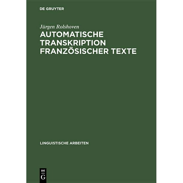 versieren Verplaatsbaar Gearceerd Linguistische Arbeiten: Automatische Transkription Französischer Texte  (Series #60) (Hardcover) - Walmart.com