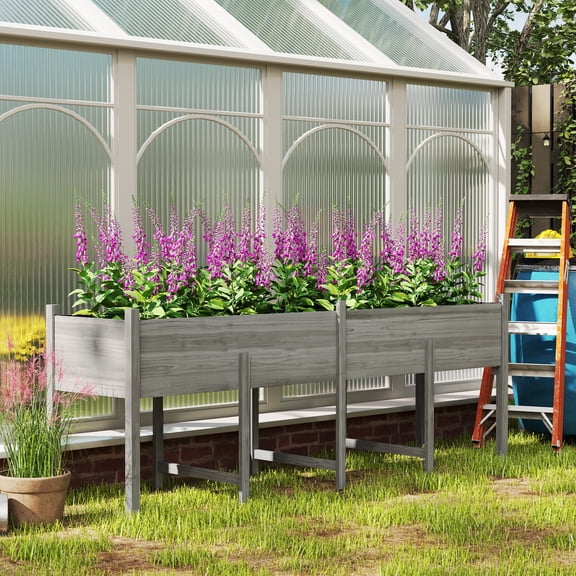 Outsunny 7.4' x 1.8' x 2.6' Raised Garden Bed Kit, Extra Large Elevated Wood Planter Box with Legs & Drainage Holes, 220 lbs. Capacity, Gray