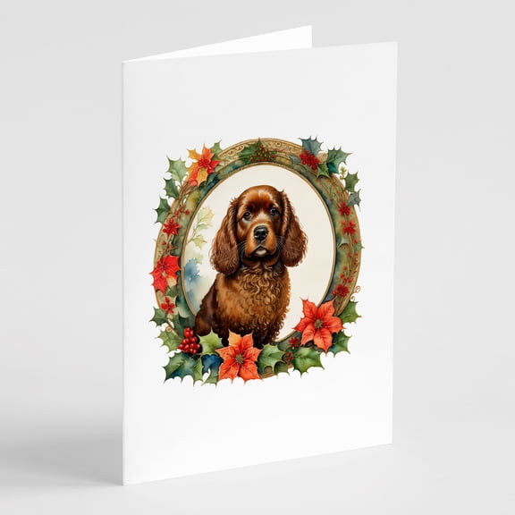 American Water Spaniel Christmas Flowers Greeting Cards Pack of 8 7 in x 5 in