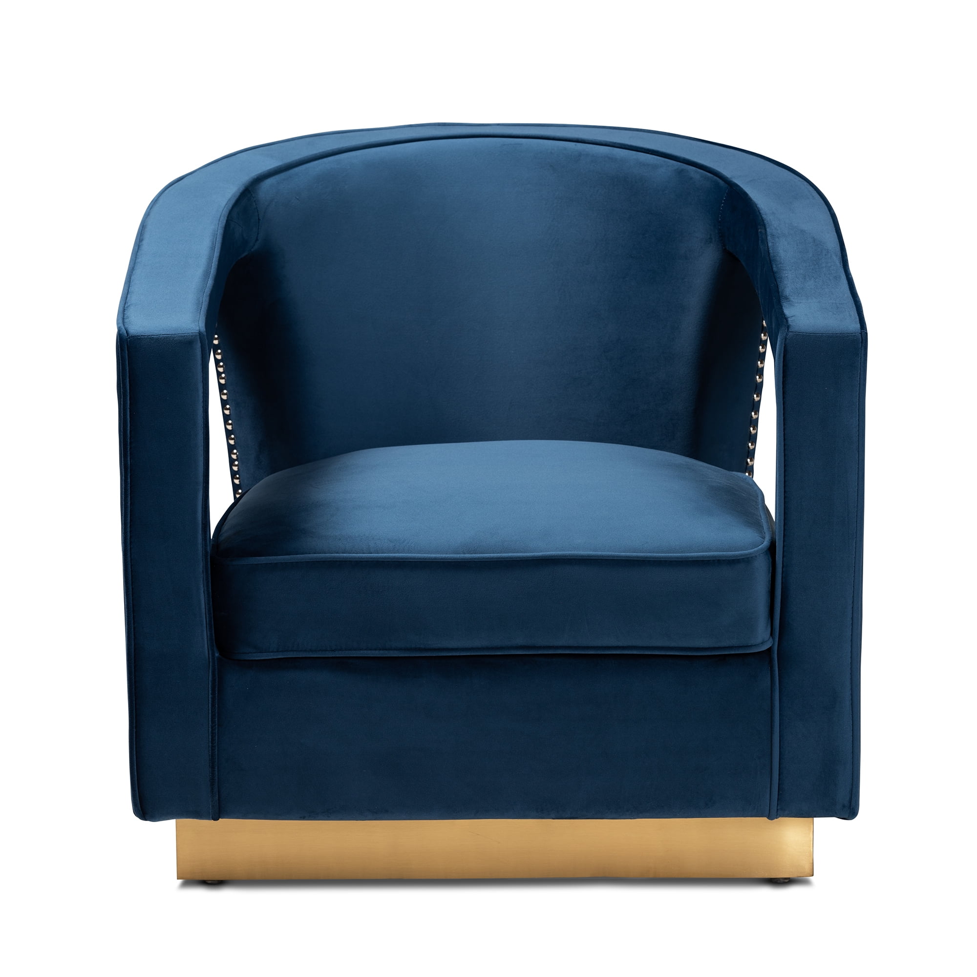 Baxton Studio Neville Tub Chair, Navy Blue and Gold