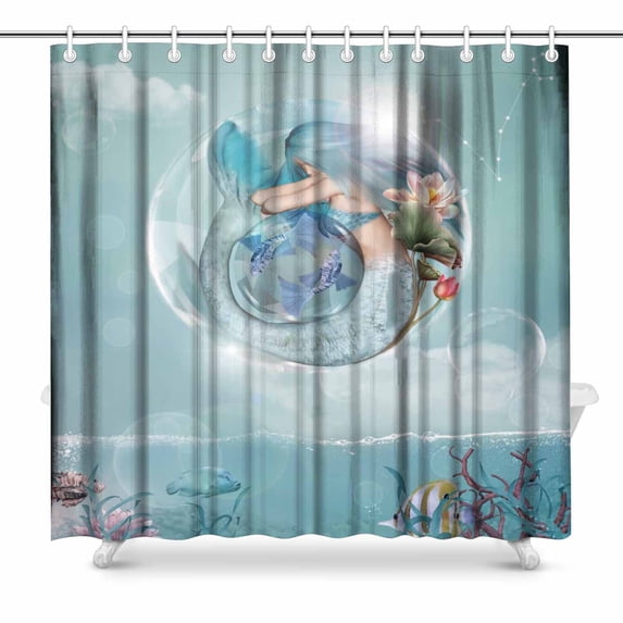 SUNENAT 3D Zodiac Series Beautiful Mermaid in a Soap Bubble Shower Curtain for Bathroom Shower Curtain 72(Wide) x 72(Height) Inches