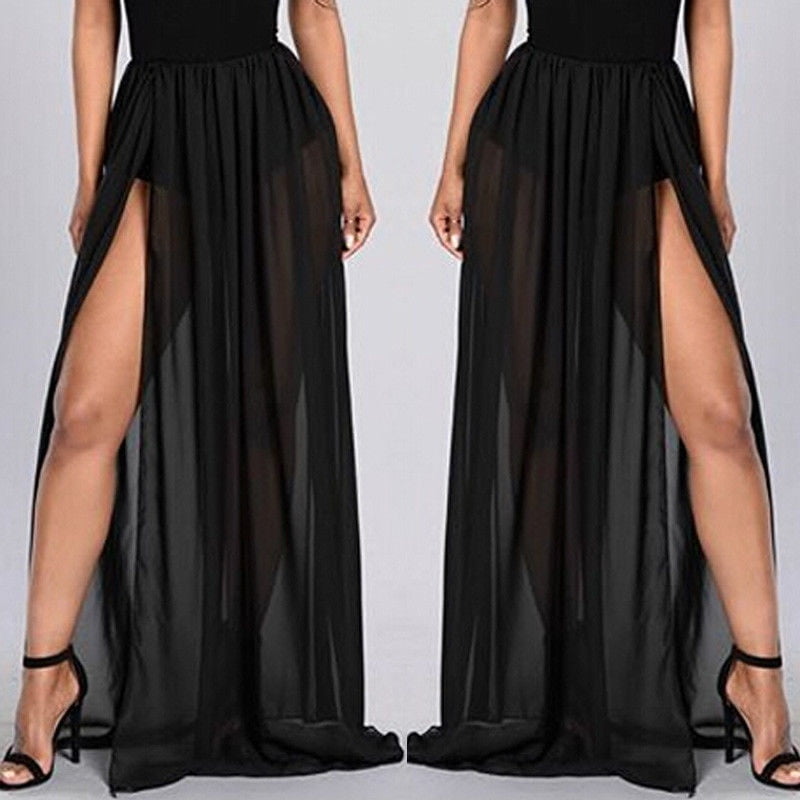 New Women Trendy Fashion Fitted Sexy Sheer Mesh See Through Long Maxi