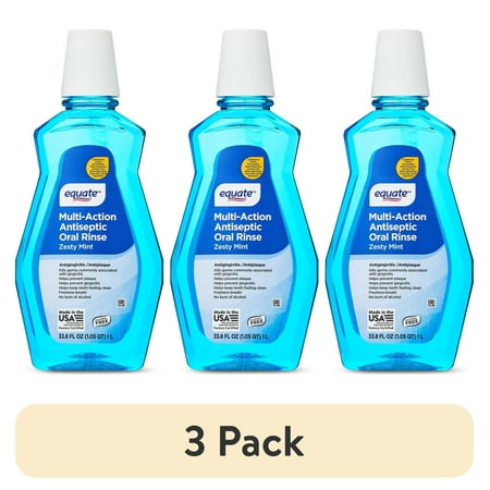 (3 pack) Equate Alcohol-Free Multi-Action Antiseptic Oral Rinse, Zesty Mint, 1 L