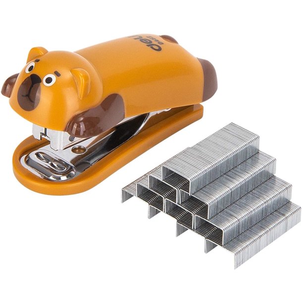Deli Mini Cute Bear Desktop Stapler, Office Stapler, 12 Sheet Capacity, Includes Builtin Staple
