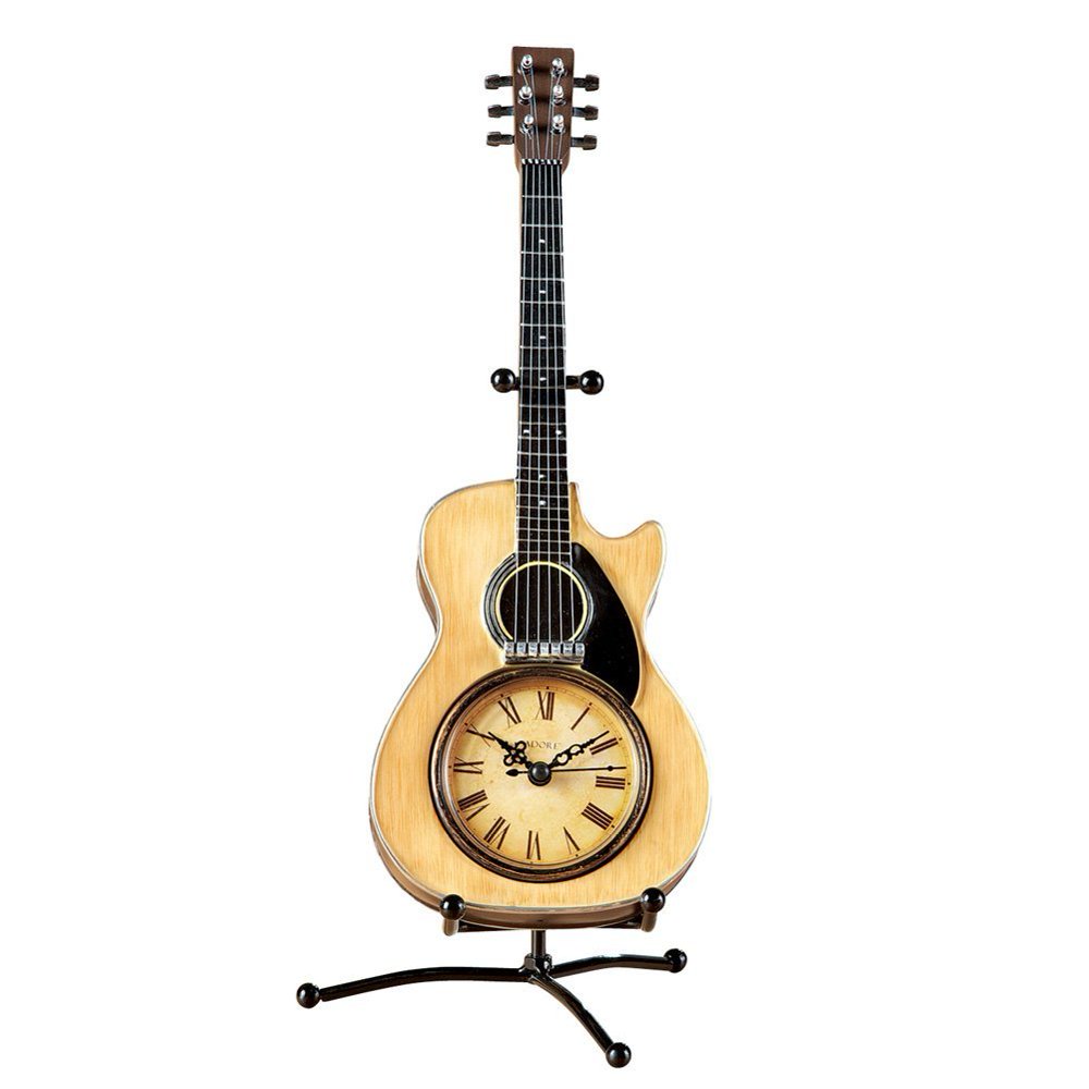 Vintage Tabletop Guitar Clock w/ Stand, Natural