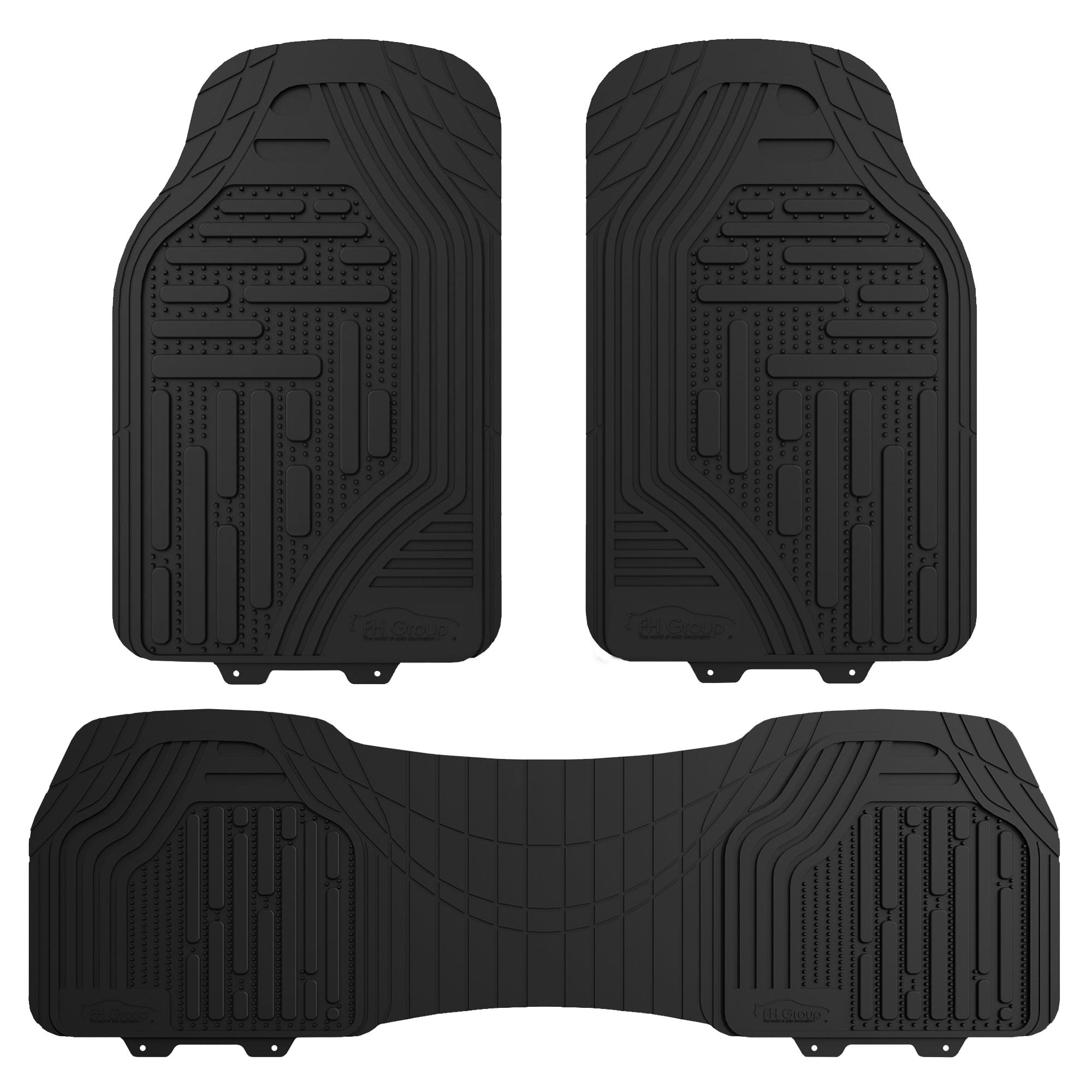 FH Group, All Weather Premium Rubber Mats Combo Black Floor Mats with