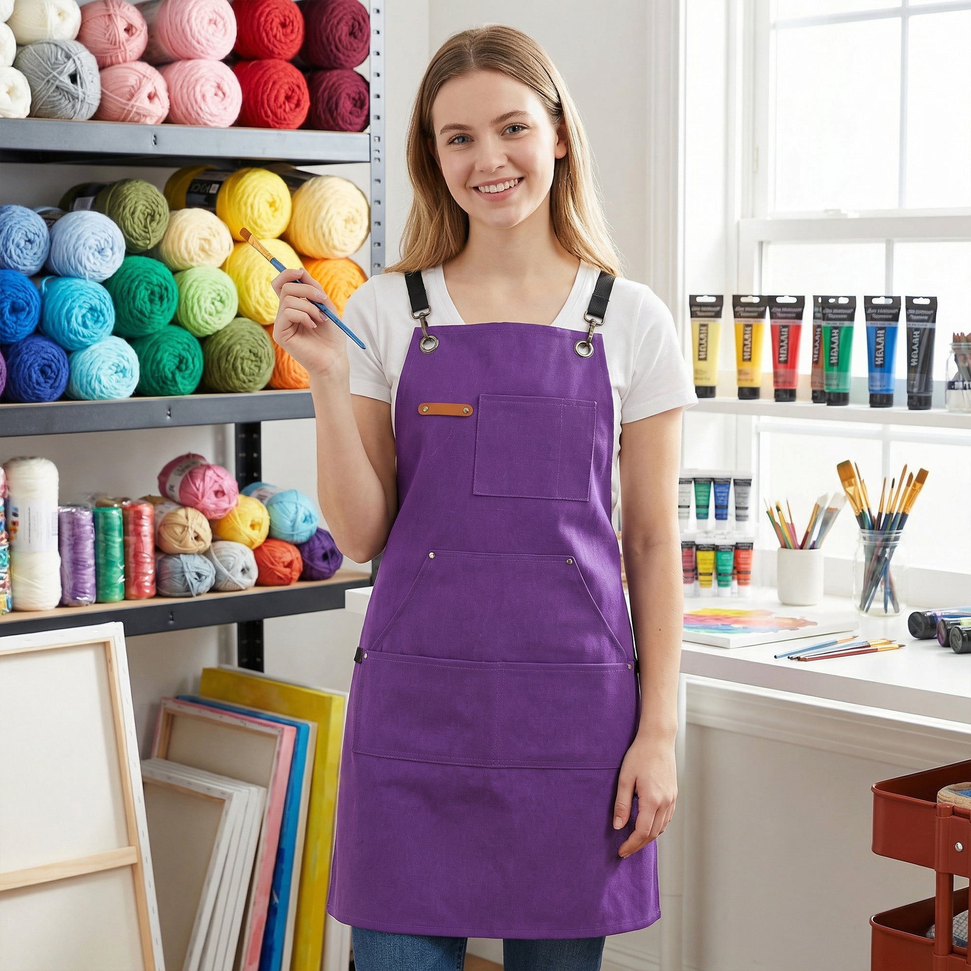 Unique Bargains Adjustable Waterproof Kitchen Apron with Pockets Durable Polyester Purple