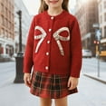 thumbnail image 2 of CAIVO Kids Outfit Sets Girls Cardigan Long Sleeve O-Neck Sweater Bow Sequin Plaid Skirt Boho Clothes Sets, 2 of 4