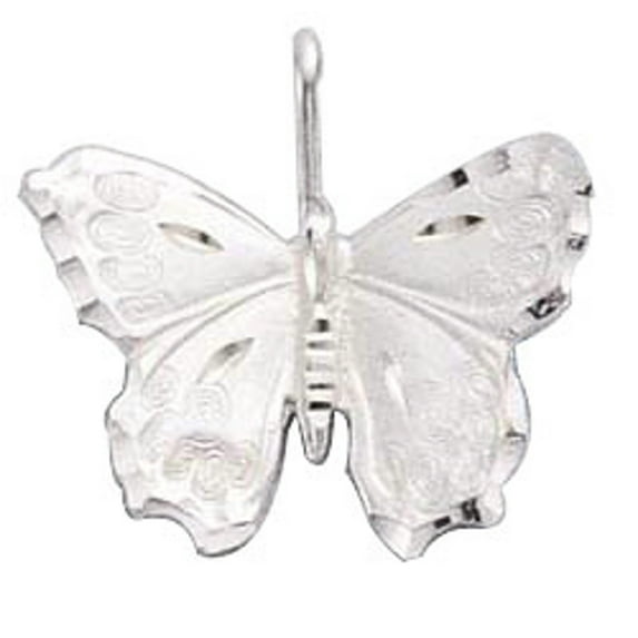 Sterling Silver 18" 1mm Box Chain Solid Butterfly Pendant Necklace