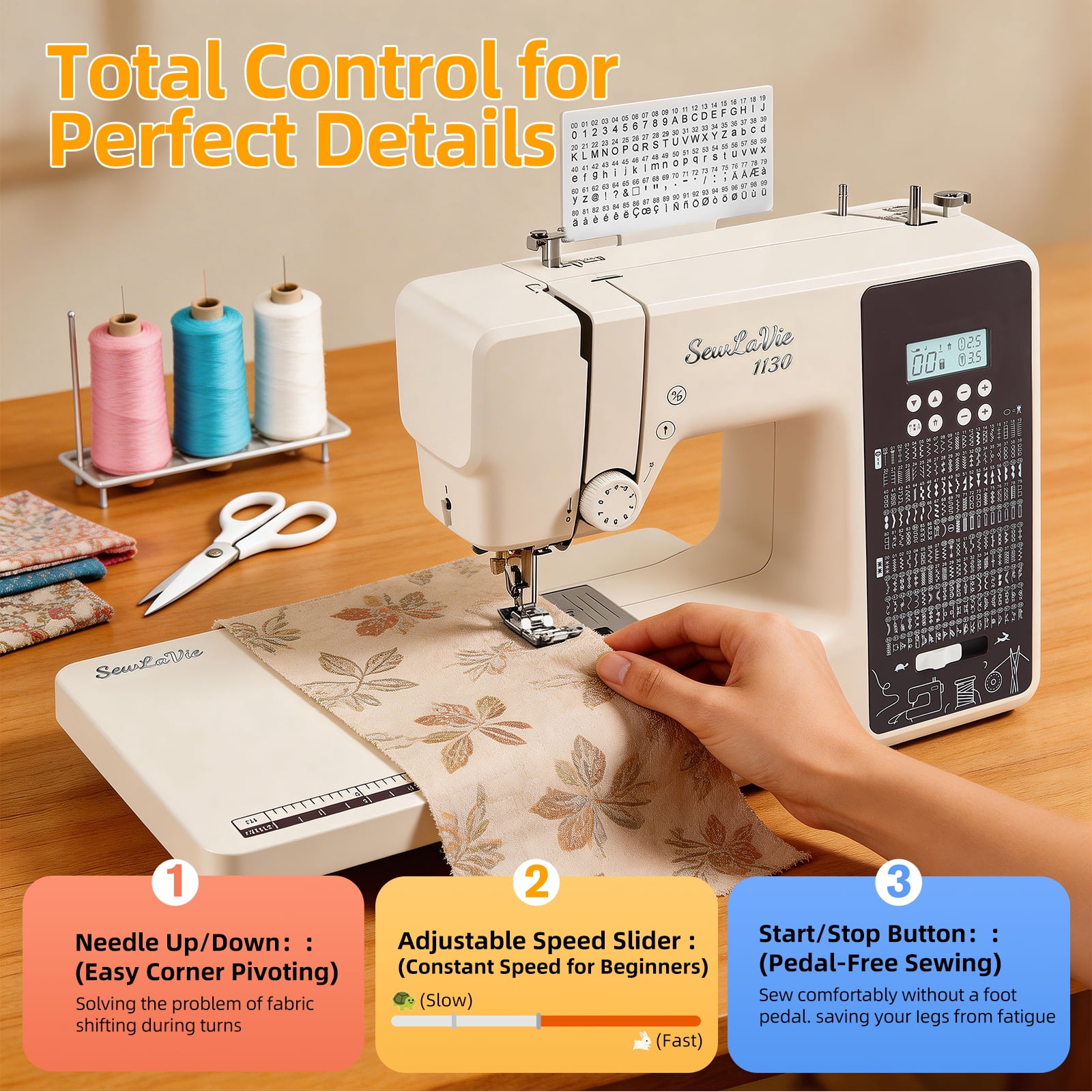 Sewlavie 1130 Computerized Sewing Machine with 300 Built-in Stitches, Wide Extension Table and Heavy Duty Metal Frame, White