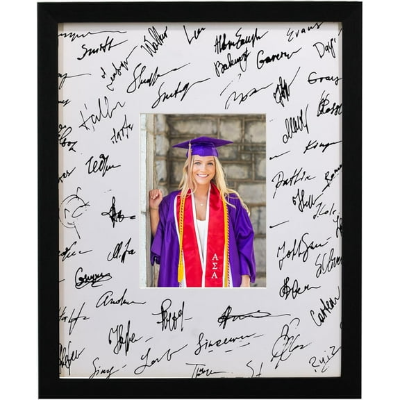 EnjinZZ 11x14 Graduation Signature Board Picture Frame with 5x7 Mat for Wedding Birthday Guest Book Signing, Black with Off White Mat
