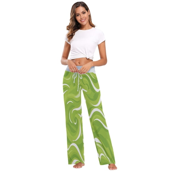 Comfy Casual Women's Pajama Pants Print Wide Leg Green White Simple Shapes