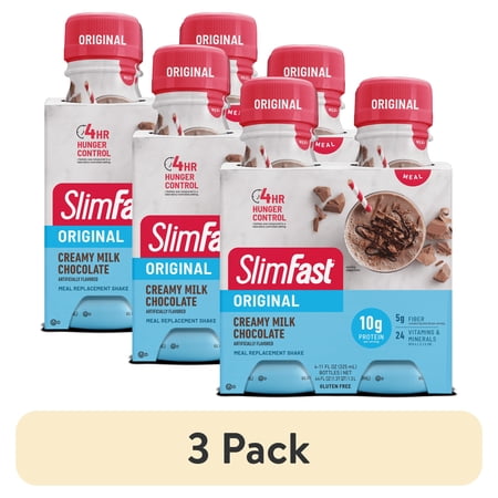 (3 pack) SlimFast Original Meal Replacement Shake, Creamy Milk Chocolate, 4 Count