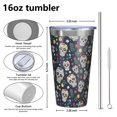 thumbnail image 4 of 16oz Tumblers Navy Floral Skull Pattern Stainless Steel Vacuum Insulated Double Wall Travel Tumbler Cups Mug with Lid and Straw,Cleaning Brush for Coffee,Tea, 4 of 4