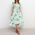 thumbnail image 6 of Women's Summer Dress Sexy V Neck Casual Wear To Work Dresses Short Sleeve Smocked Flared Flowy Beach Boho Midi Floral Dress,Mint Green S, 6 of 6
