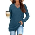 thumbnail image 5 of Women’s Solid Color V Neck Pullover – Long Sleeve Casual Blouse with Vertical Stripe Texture, Soft Comfortable Loose Fit Shirt for Daily, Office, or Travel Royal Blue, 5 of 5