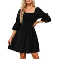 thumbnail image 3 of Arvbitana Women Casual Mini Dress 3/4 Sleeve Square Neck Cocktail Party Dress Summer A-line Beach Flowy Dress, 3 of 7