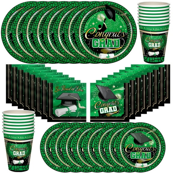 Green Graduation Party Tableware Classic Set for 16 Guests