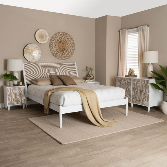 Baxton Studio Louetta Coastal Bedroom Set, King, White