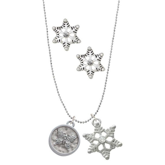 Delight Jewelry Silvertone Butterfly - Round Seal Silver tone Snowflake Charm Necklace and Stud Earrings