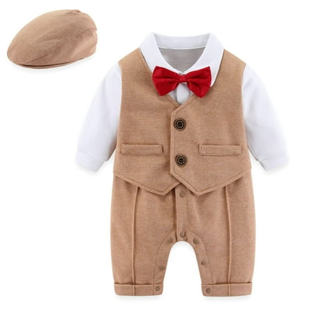 

Hresadio Baby Boy Suit Outfits Newborn Baby Boys Gentleman Romper with Tuxedo with Bowtie (yellow 6-9 Months)