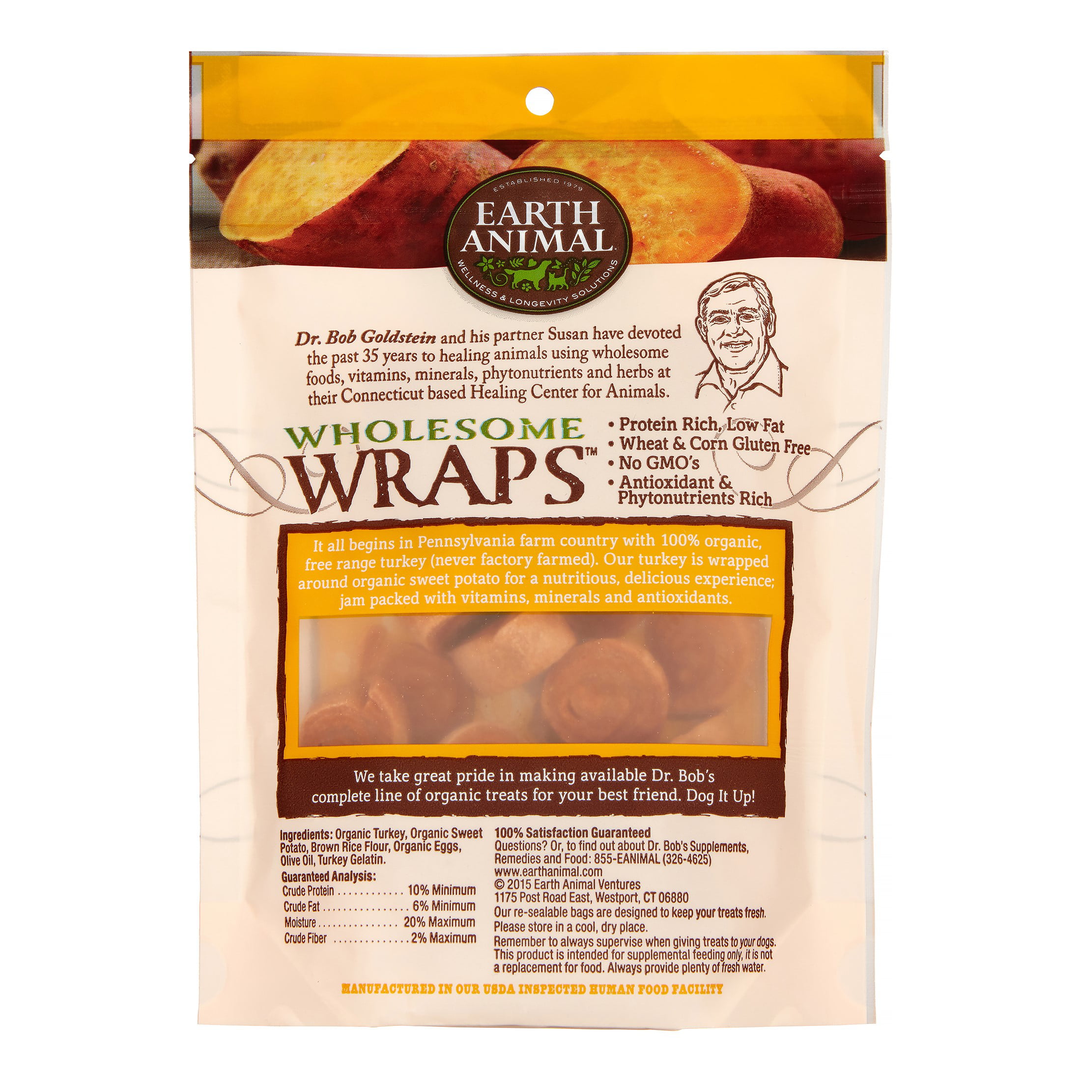 Earth Animal Wholesome Wraps Organic Turkey & Sweet Potato Dog Treats, 5 Oz  