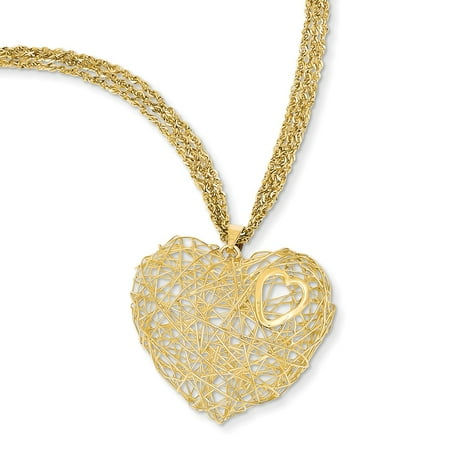 - 14k Yellow Gold Adjustable Triple Strand Heart Pendant Ne - 5.3 Grams - 16 Inch - Lobster Claw