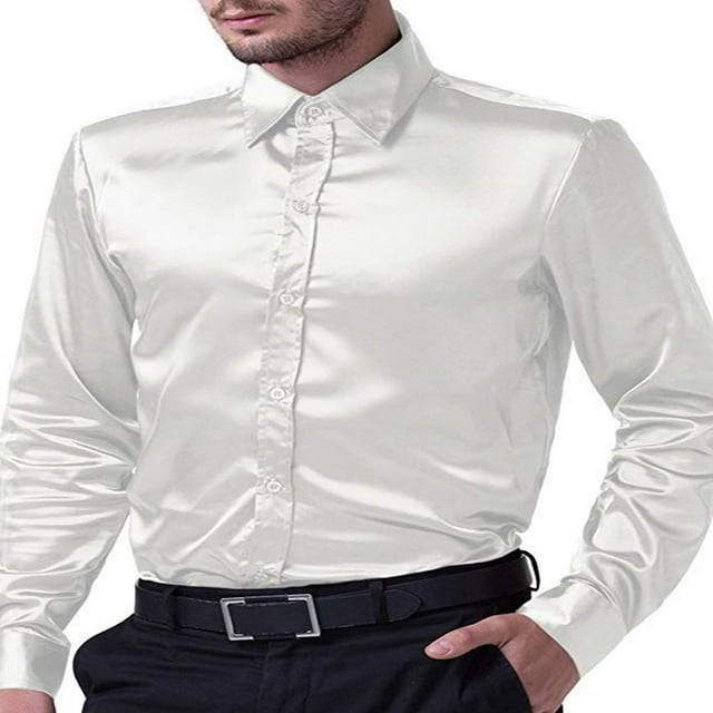 Men‘s Silk Satin Long Sleeve Shirt Ruffled Vintage Wedding Tuxedo Shirts