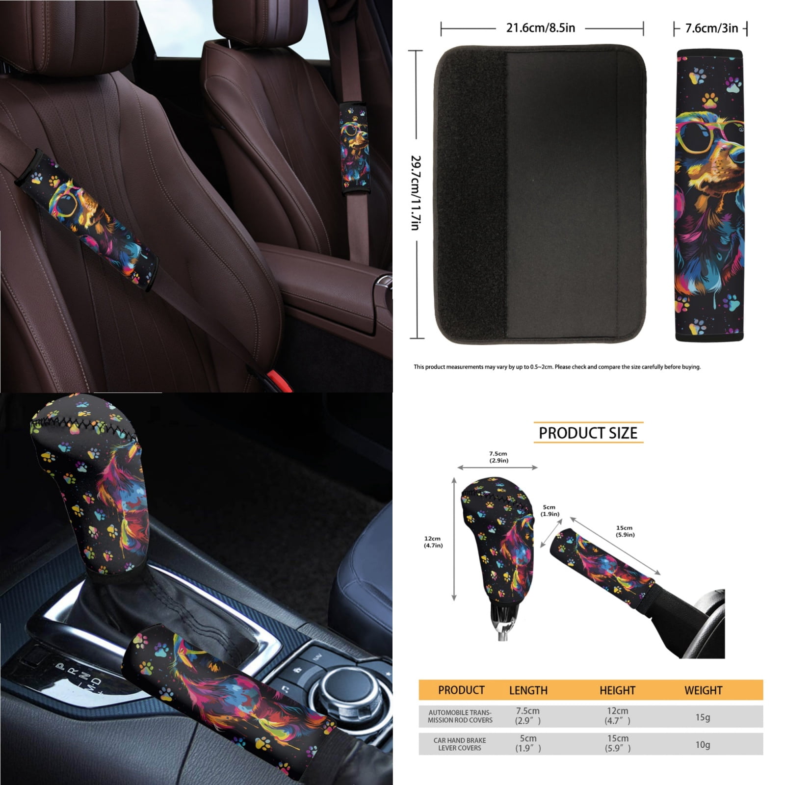 Jeiento Dachshund Car Seat Covers Front Rear Full Set Steering Wheel Cover Seat Belt Pads Coasters Waste Bin Armrest Cover Cup Holders Rearview Mirror Cover Handbrake Cover Set 14 Pack