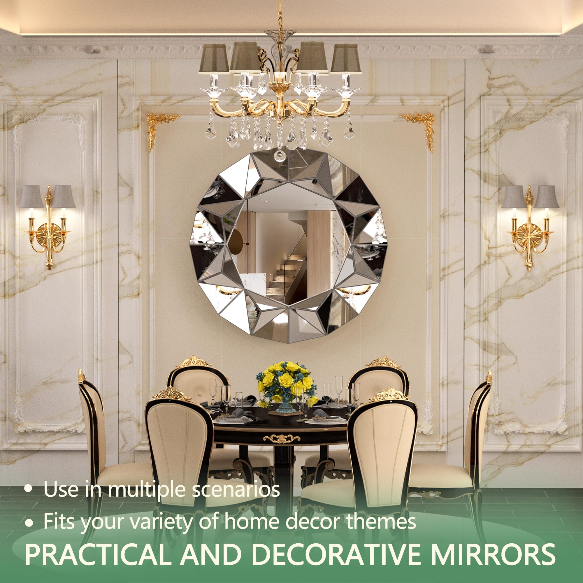 Hasipu 32" Round Wall Mirror, Decorative Frameless Vanity Mirror with Beveled Edge for Living Room, Entryway, Bathroom Decor