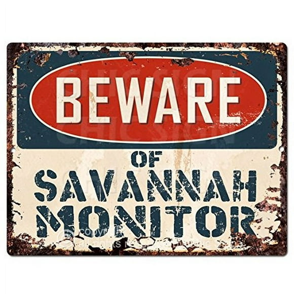 Beware of Savannah Monitor Chic Sign Vintage Retro Rustic 9""x 12"" Metal Plate Store Home Decor Gift