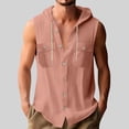 thumbnail image 2 of Kilaqueen Cotton Linen Hoodies for Men Drawstring Hooded Button Down Sleeveless Cardigan Solid Color Lightweight Soft Summer Vacation Beach Tops, 2 of 6