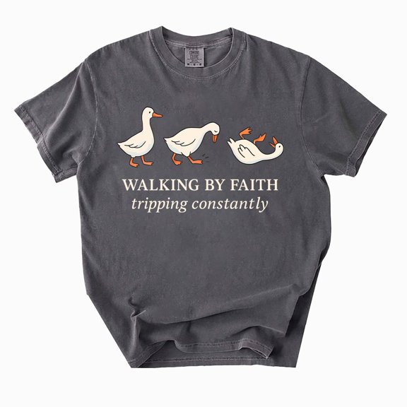 Walking by Faith Tripping Constantly T-Shirt, Minimal Christian Graphic Tee