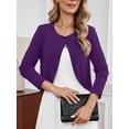 thumbnail image 2 of DEMOTIME Women's Cardigan Long Sleeve Open Front V Neck Cropped Bolero Shrug for Dresses Purple L, 2 of 7