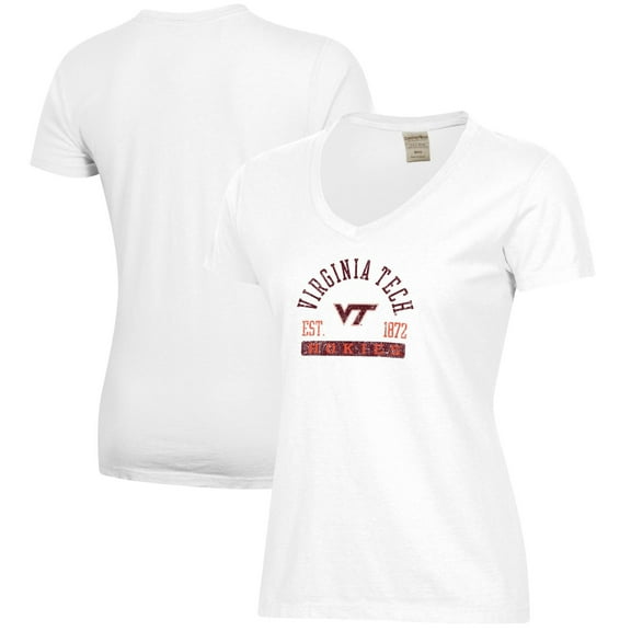 Women's  White Virginia Tech Hokies Arch Logo Comfort Wash V-Neck T-Shirt
