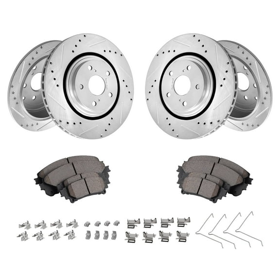 KFFKFF Brake Upgrade Kit for Toyota Sienna, Highlander, Lexus RX350, RX450h, Includes Drilled & Slotted Rotors with Ceramic Pads, 12.9" Front & 12.2" Rear Rotors
