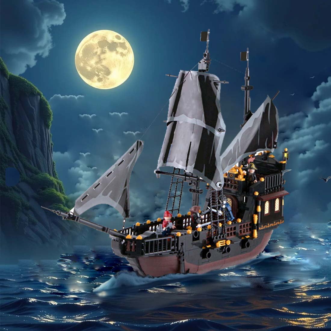 Kahopy Pirates Ship Model Building Blocks Kits, Black Ship Model, Building Sets with 5 Mini Figures, Building Toys for Boys Girls (621 Pieces)