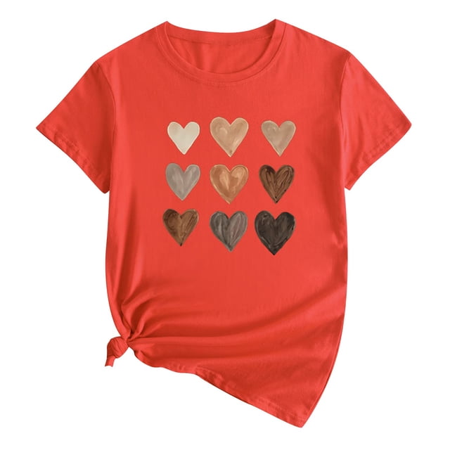 Fiudx Tops para Mujer Camisetas Informales de Manga Corta con Cuello Redondo y Estampado de Amor para Mujer