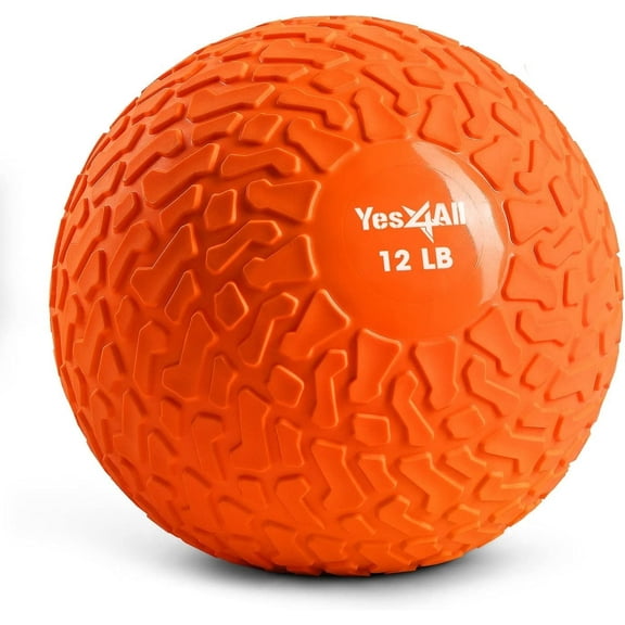 Yes4All Slam Ball, PVC Sand Filled Medicine Ball, 10-40lbs Weight Ball - Tread Orange 12LBS